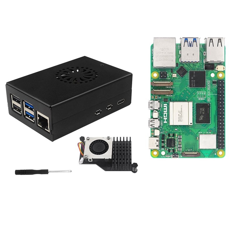 Raspberry Pi 5 8Gb Kit - T23C：Raspberry Pi 5用、8GB RAM、8GBボード、Pi5用金属ケース、アクティブ冷却ファンを搭載したIrasptekスターターキット